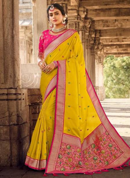 Yellow Colour Gajraj 300 New Latest Designer Ethnic Wear Banarasi Silk Saree Collection 308